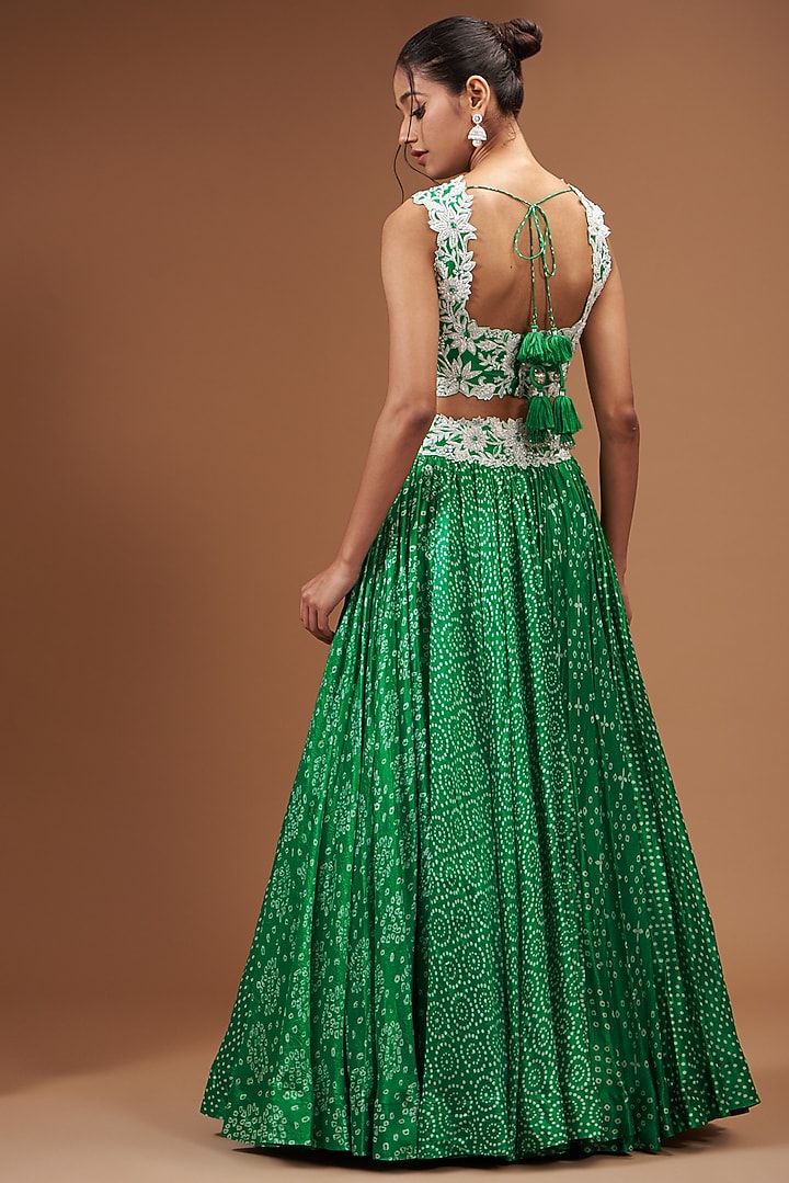 Green Kora Silk Block Printed Wedding Lehenga Set by Prisha's at Pernia's Pop Up Shop