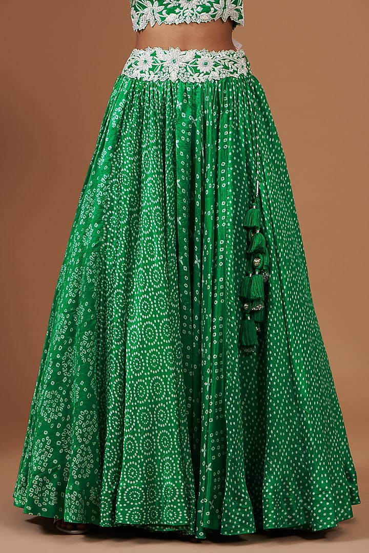 Green Kora Silk Block Printed Wedding Lehenga Set by Prisha's at Pernia's Pop Up Shop