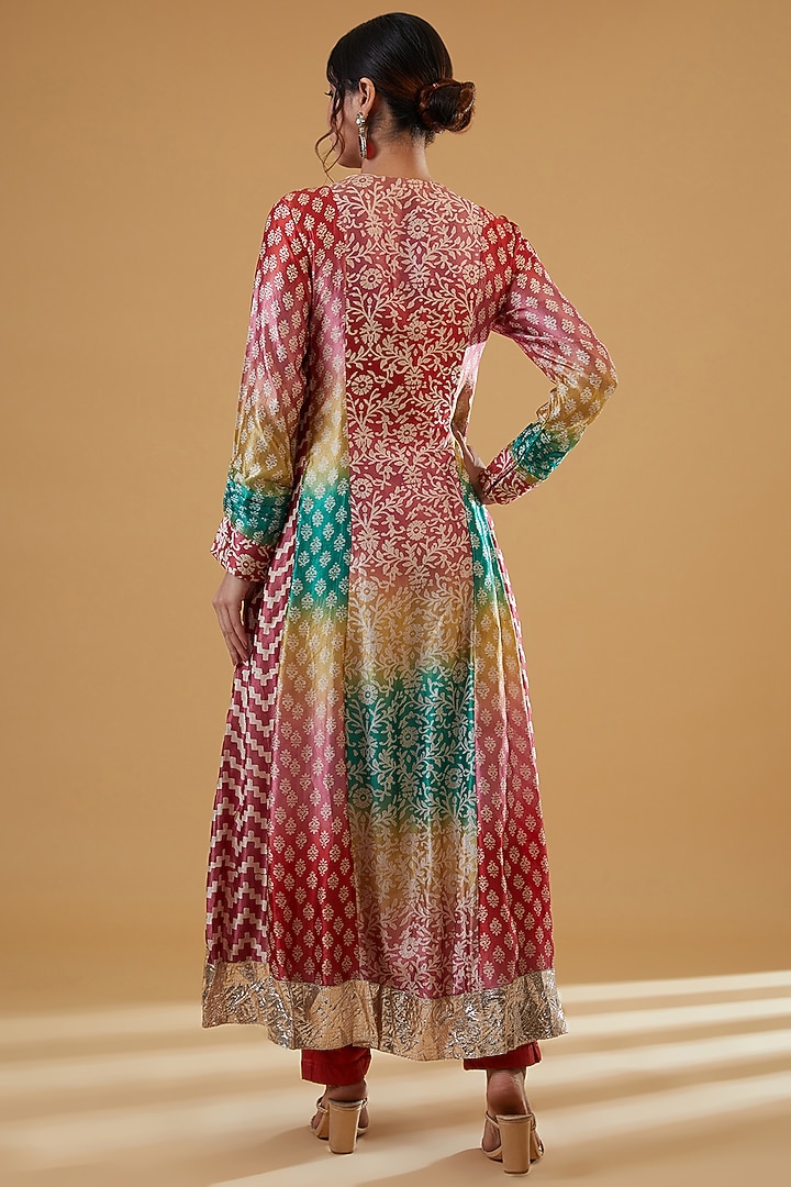 Multi-Colored Silk Paisley Embroidered Shaded Kurta Set by Prisha's at Pernia's Pop Up Shop