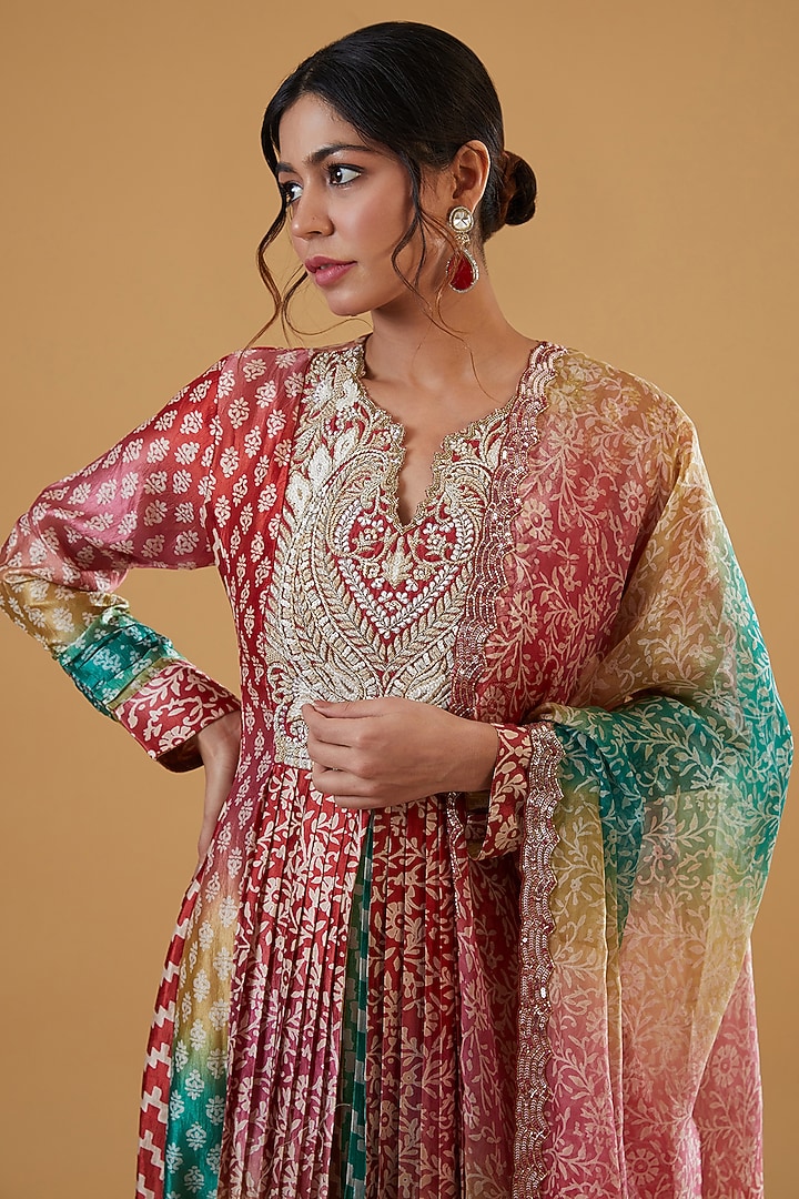 Multi-Colored Silk Paisley Embroidered Shaded Kurta Set by Prisha's at Pernia's Pop Up Shop