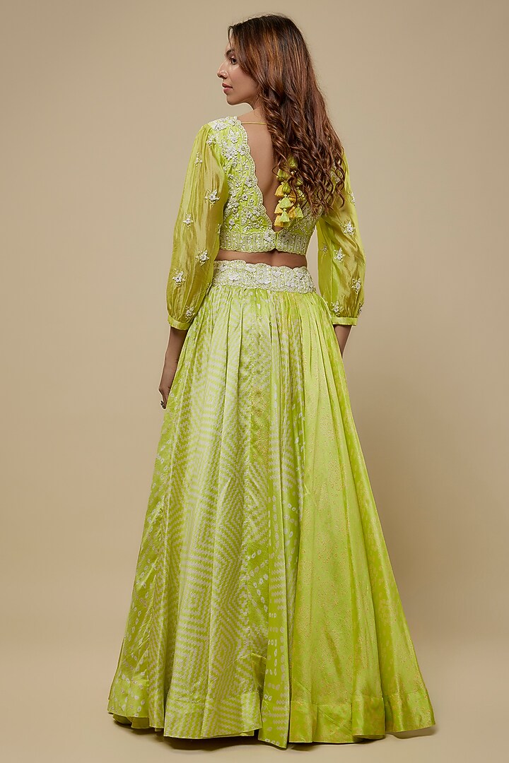 Green Kora Silk Printed Wedding Lehenga Set by Prisha's at Pernia's Pop Up Shop