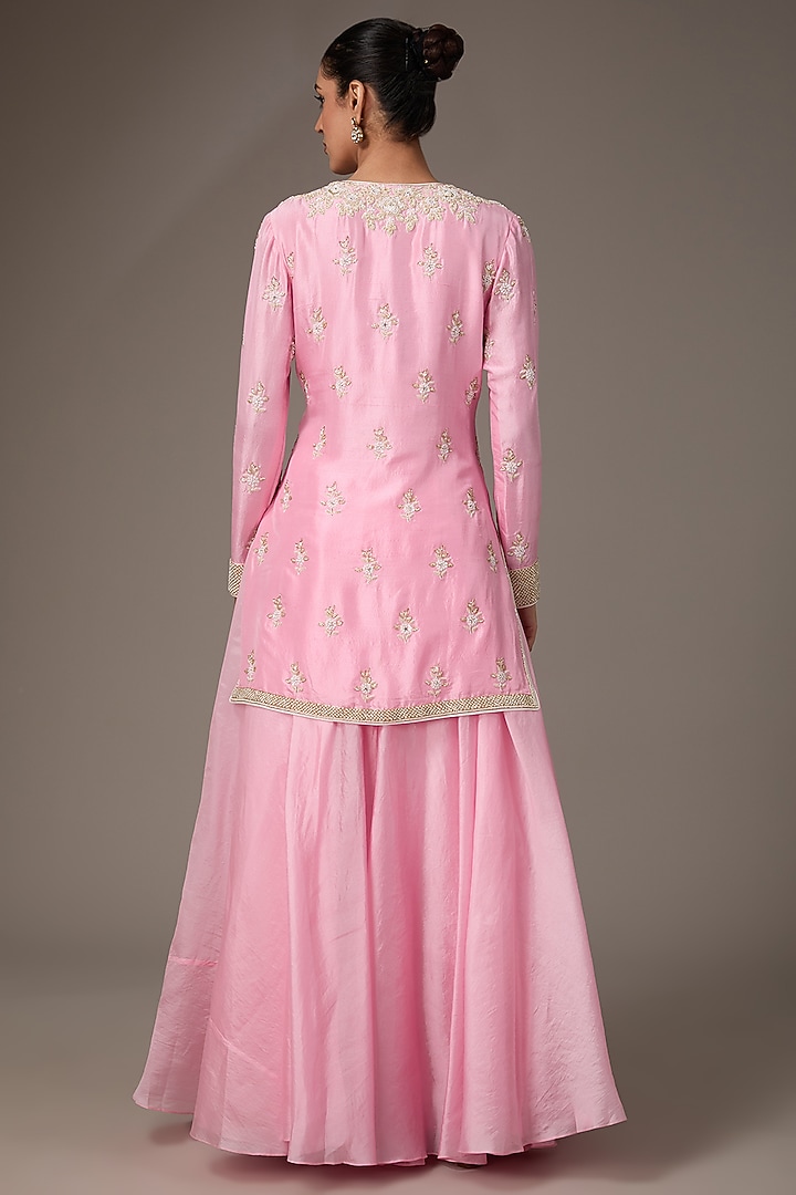 Pink Silk Organza Hand Embroidered Kurta Set by Prisha's at Pernia's Pop Up Shop