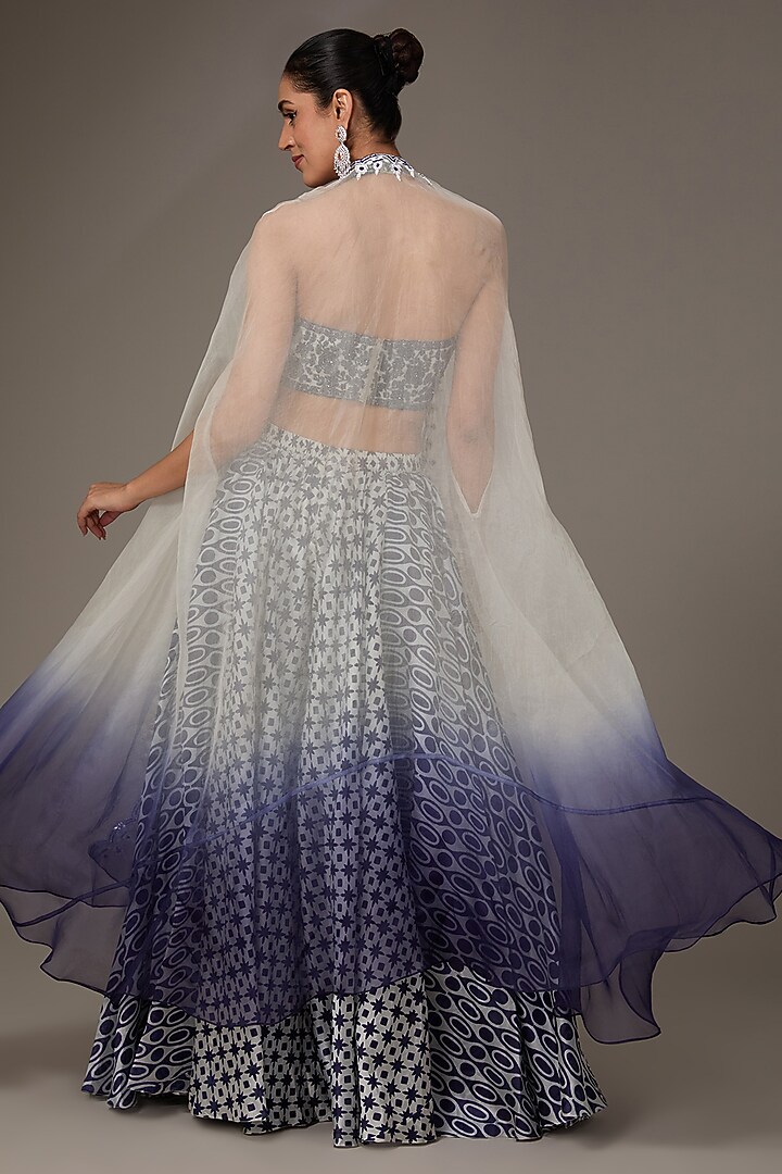 Grey & Navy Blue Organza Hand Embroidered Cape Set by Prisha's at Pernia's Pop Up Shop