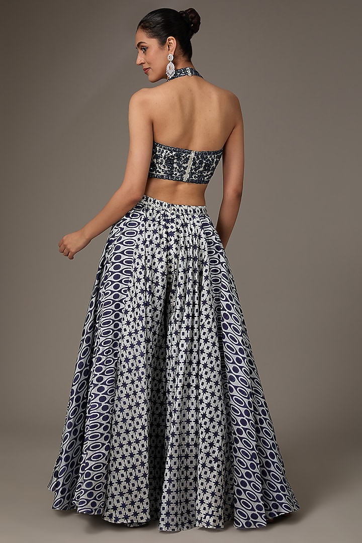Grey & Navy Blue Organza Hand Embroidered Cape Set by Prisha's at Pernia's Pop Up Shop