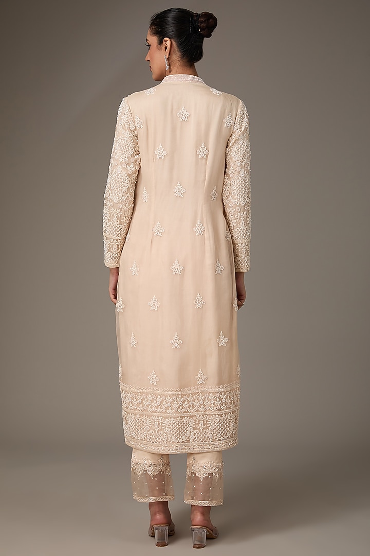 Beige Silk Hand Embroidered Kurta Set by Prisha's at Pernia's Pop Up Shop