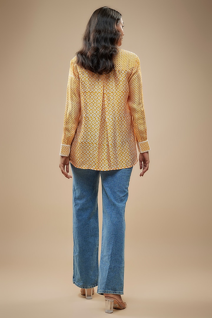 Orange Kora Silk Zardosi Embroidered & Block Printed Shirt by Prisha's at Pernia's Pop Up Shop