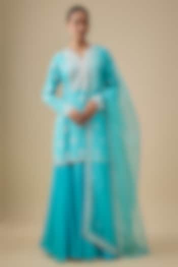 Blue Raw Silk Zardosi Embroidered Kurta Set by Prisha's at Pernia's Pop Up Shop