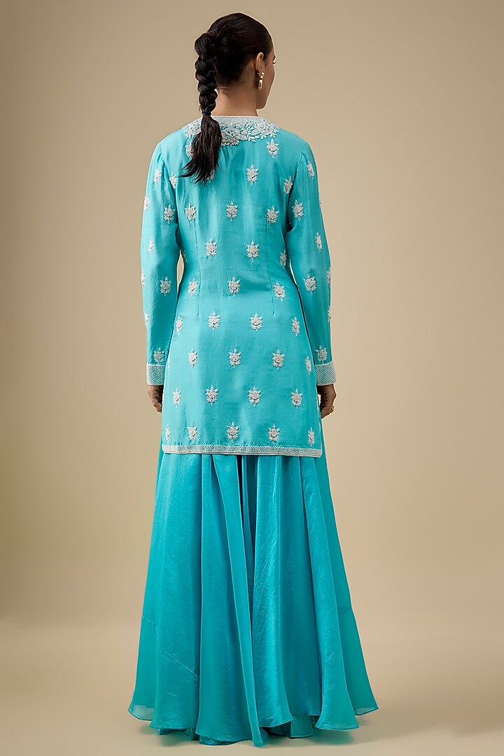 Blue Raw Silk Zardosi Embroidered Kurta Set by Prisha's at Pernia's Pop Up Shop