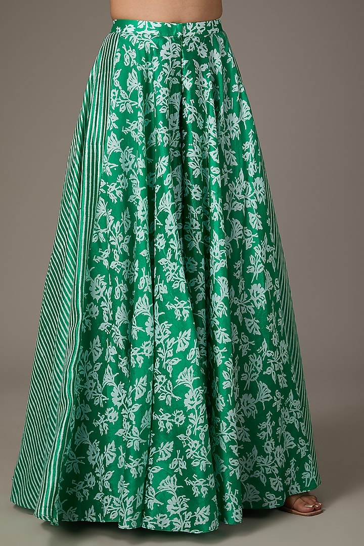 Green Kora Silk Block Printed Palazzo Pant Set by Prisha's at Pernia's Pop Up Shop