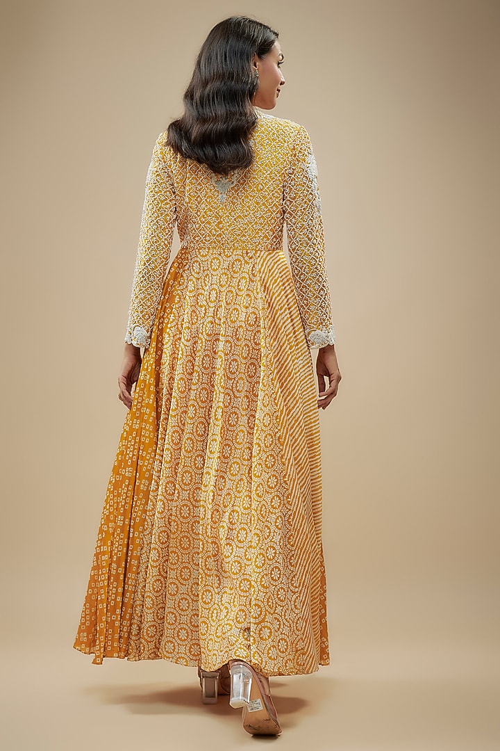 Gold Kora Silk Zardosi Embroidered & Block Printed Wedding Anarkali Set by Prisha's at Pernia's Pop Up Shop