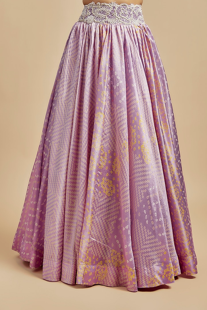 Lilac Kora Silk Bandhani Printed Wedding Lehenga Set by Prisha's at Pernia's Pop Up Shop