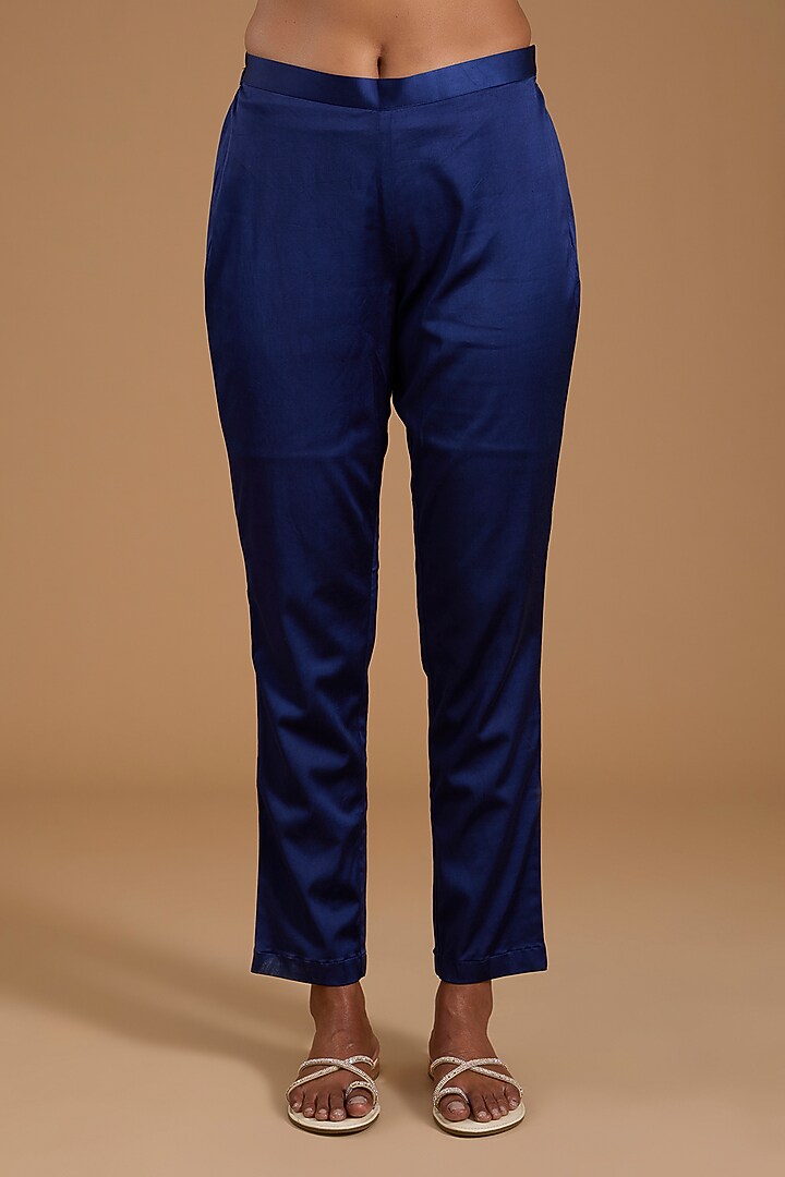Indigo Kora Silk Printed & Embroidered Co-ord Set by Prisha's at Pernia's Pop Up Shop