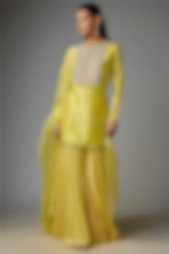 Yellow Kora Silk Palazzo Set by Prisha's at Pernia's Pop Up Shop
