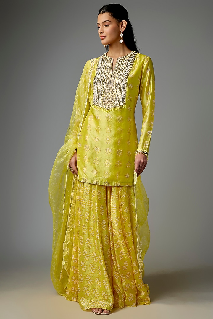 Yellow Kora Silk Palazzo Set by Prisha's at Pernia's Pop Up Shop