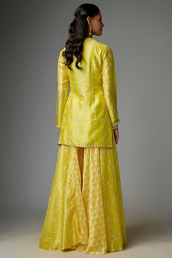 Yellow Kora Silk Palazzo Set by Prisha's at Pernia's Pop Up Shop