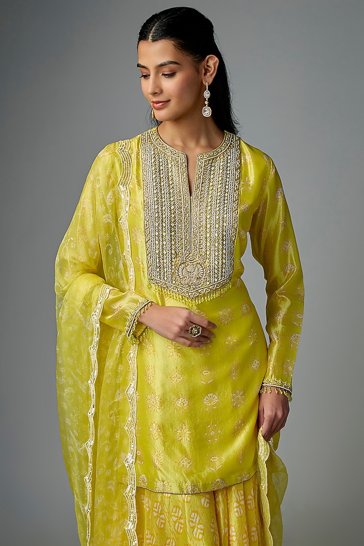 Yellow Kora Silk Palazzo Set by Prisha's at Pernia's Pop Up Shop
