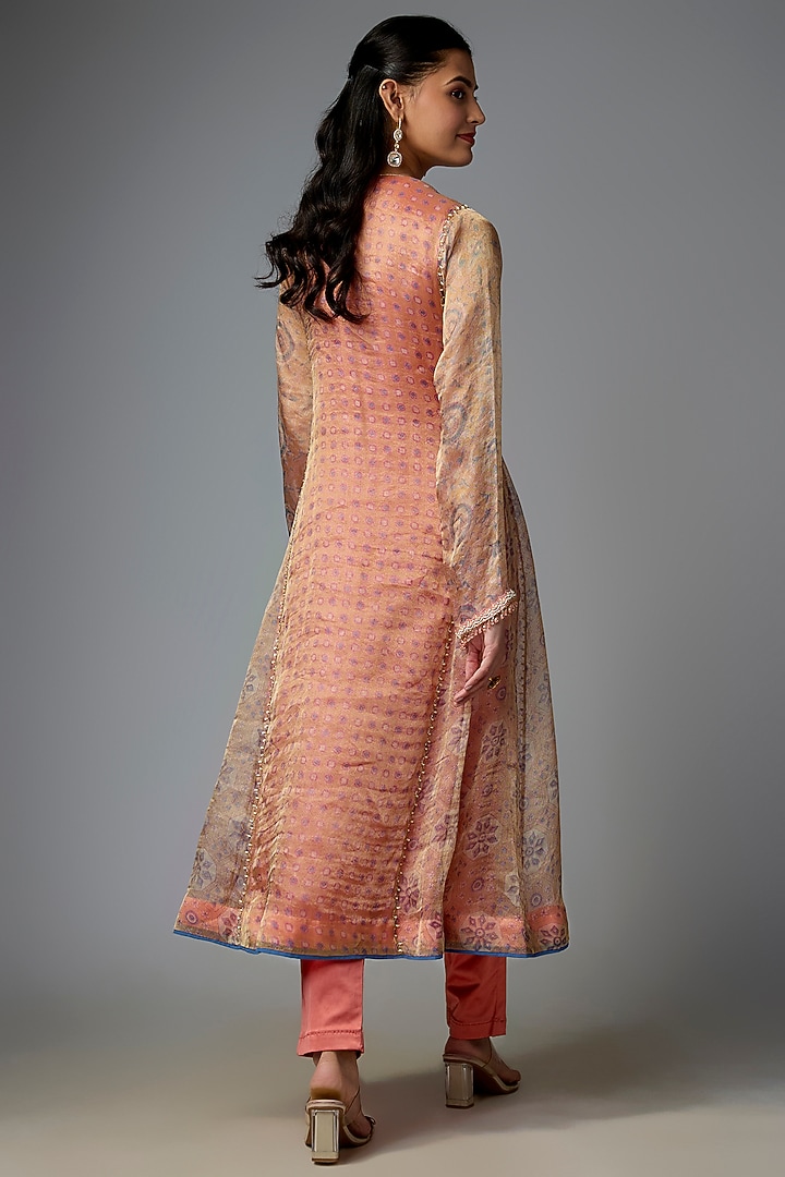 Peach Tissue Organza Embroidered Kalidar Kurta Set by Prisha's at Pernia's Pop Up Shop
