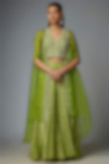 Green Tissue Organza Printed Palazzo Set by Prisha's at Pernia's Pop Up Shop