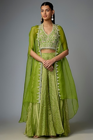Green Tissue Organza Printed Palazzo Set by Prisha's