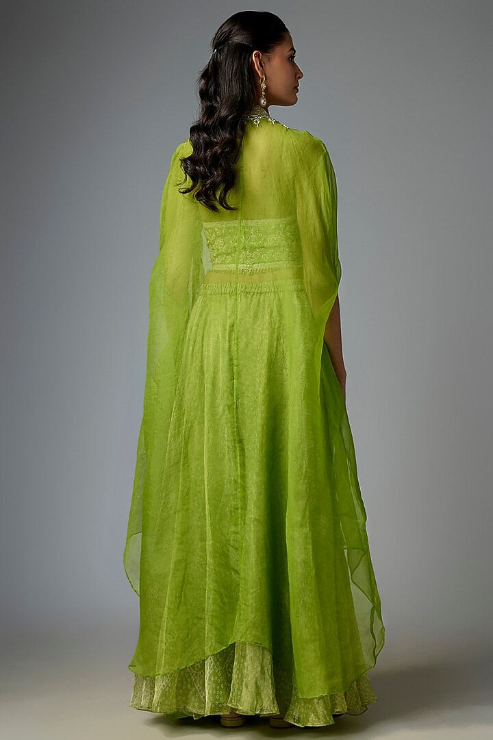 Green Tissue Organza Printed Palazzo Set by Prisha's at Pernia's Pop Up Shop