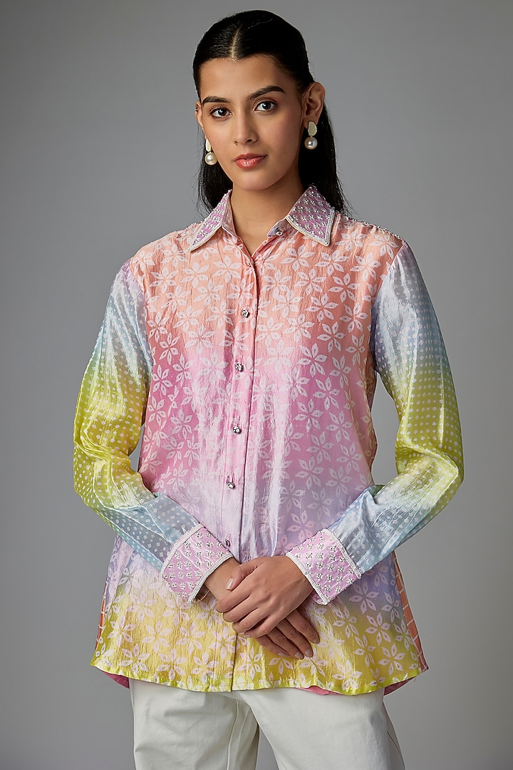Multi-Colored Kora Silk Floral Printed Shirt by Prisha's at Pernia's Pop Up Shop