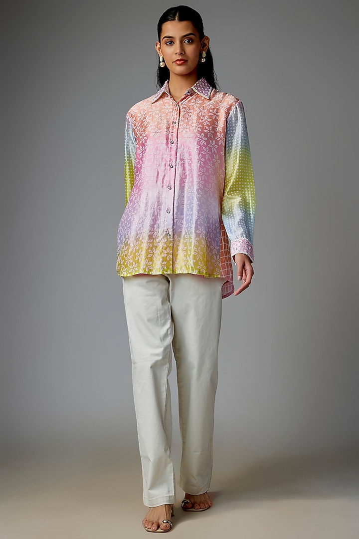 Multi-Colored Kora Silk Floral Printed Shirt by Prisha's at Pernia's Pop Up Shop