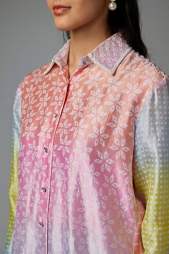 Multi-Colored Kora Silk Floral Printed Shirt by Prisha's at Pernia's Pop Up Shop