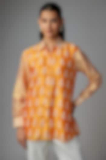 Orange Kora Silk Floral Printed Shirt by Prisha's at Pernia's Pop Up Shop
