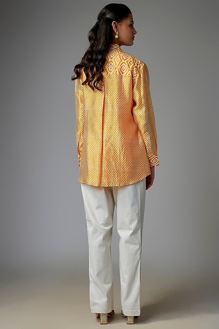 Orange Kora Silk Floral Printed Shirt by Prisha's at Pernia's Pop Up Shop