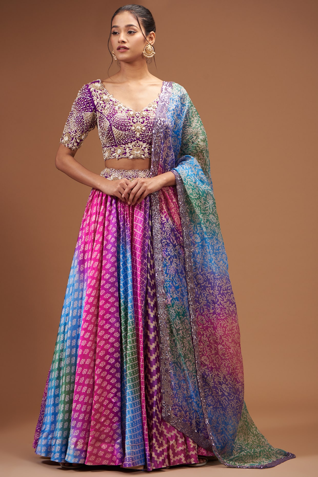Buy Multi Colour Net Hand Work A - Line Designer Wedding Lehenga Choli  Online : Free Shipping -
