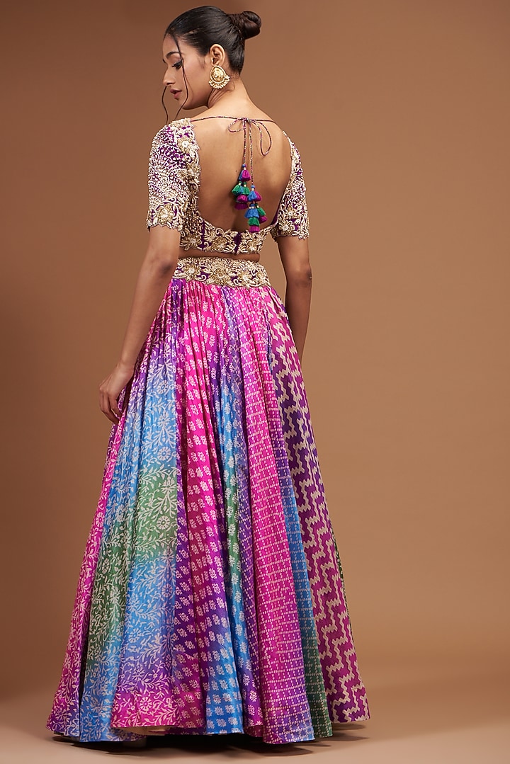 Multi-Colored Kora Silk Block Printed Wedding Lehenga Set by Prisha's at Pernia's Pop Up Shop