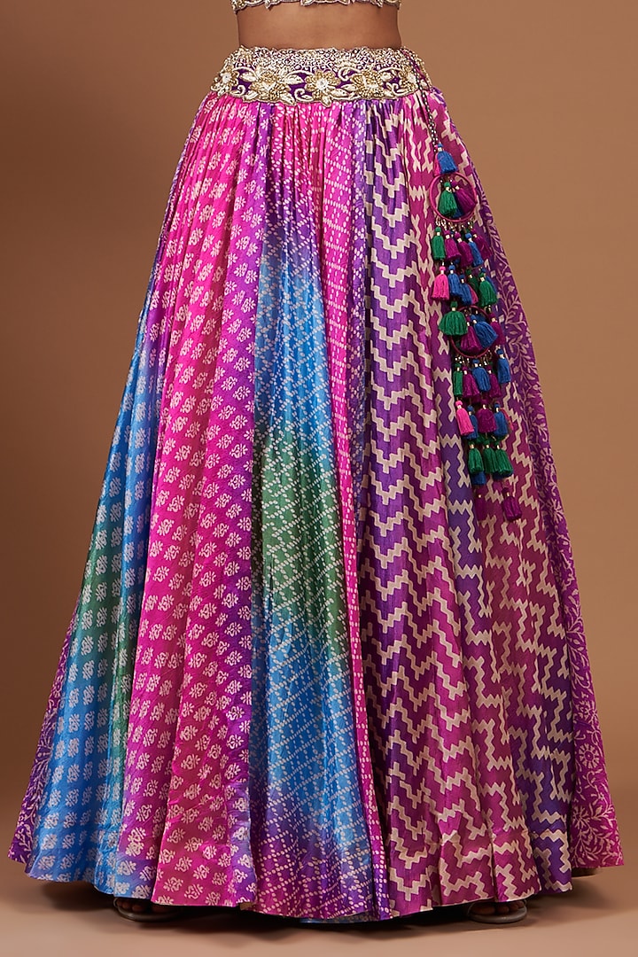 Multi-Colored Kora Silk Block Printed Wedding Lehenga Set by Prisha's at Pernia's Pop Up Shop