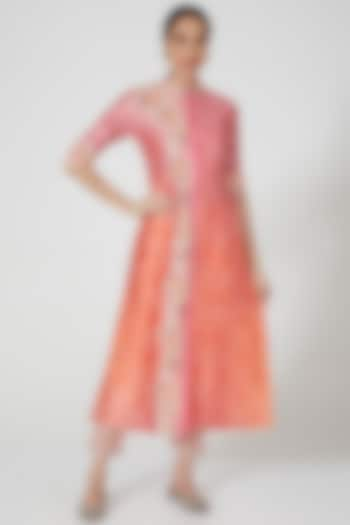 Pink & Orange Embroidered Kurta Set by Prisha's at Pernia's Pop Up Shop