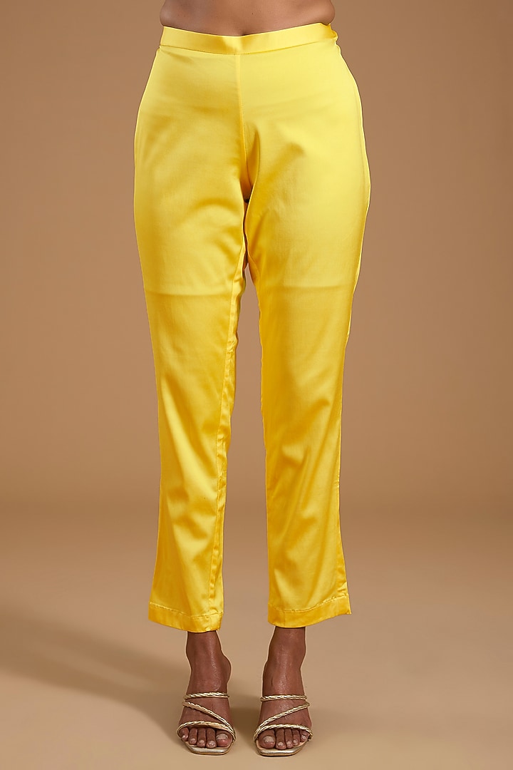 Yellow Kora Silk Printed & Embroidered Angrakha Set by Prisha's at Pernia's Pop Up Shop