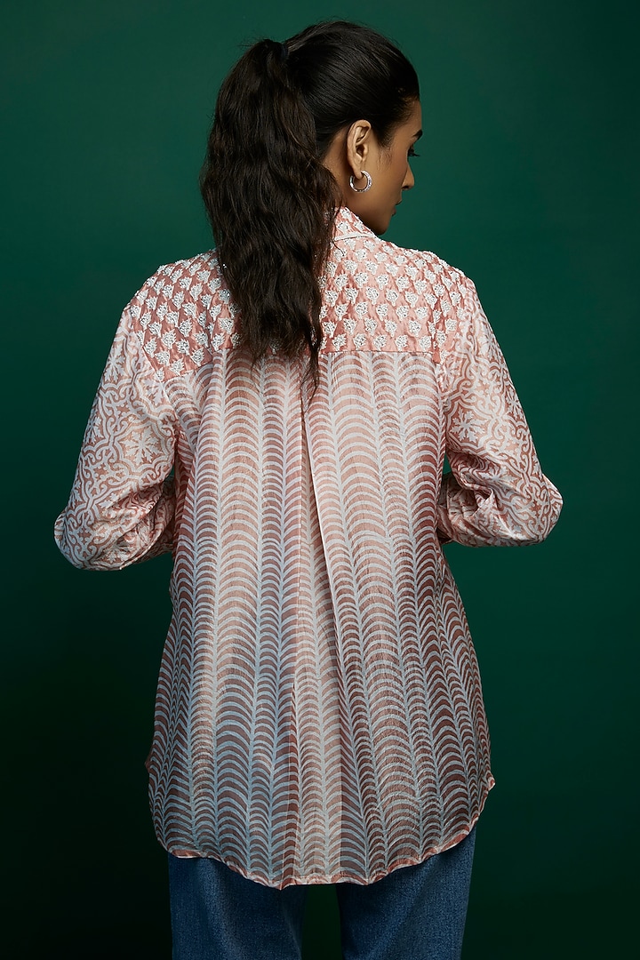 Pink Kora Silk Block Printed Shirt by Prisha's at Pernia's Pop Up Shop