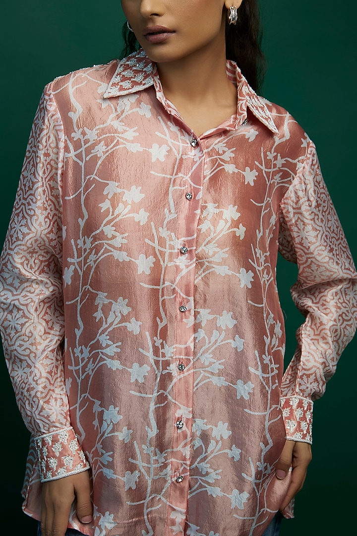Pink Kora Silk Block Printed Shirt by Prisha's at Pernia's Pop Up Shop