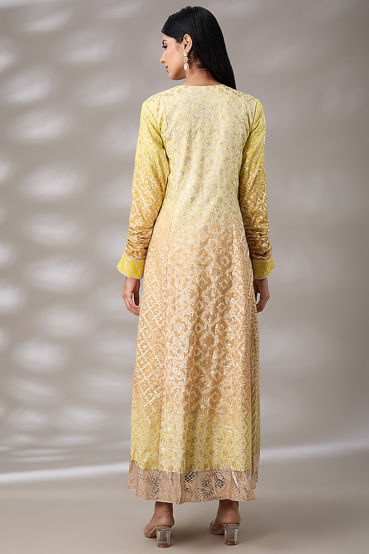 Yellow Chanderi Banarasi Hand Embroidered Pleated Kurta Set by Prisha's at Pernia's Pop Up Shop