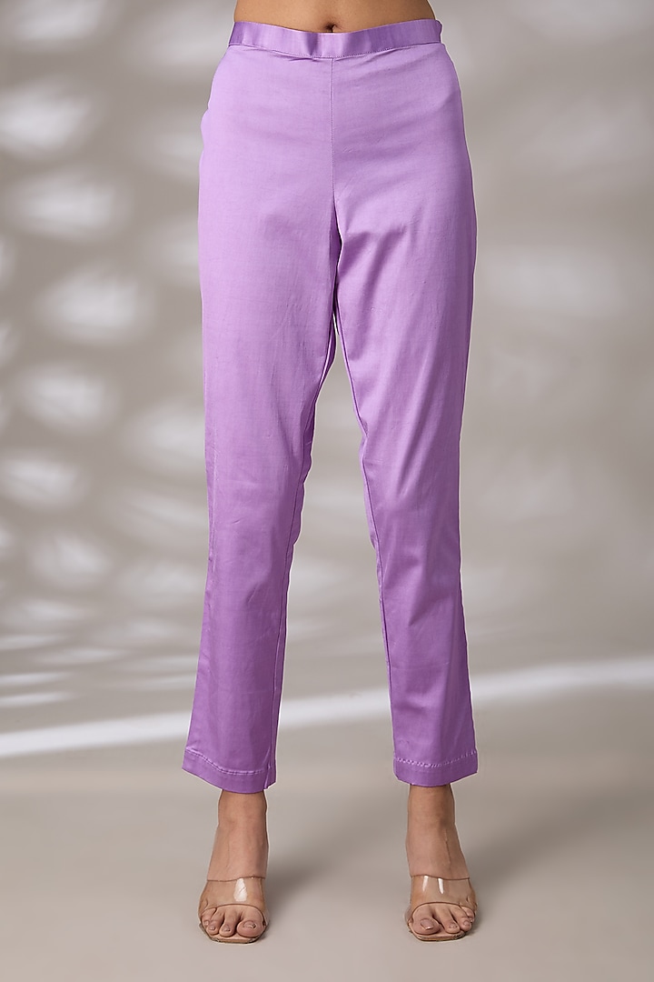 Purple Kora Silk Crystal Cutdana Embroidered & Block Printed Pleated Kurta Set by Prisha's at Pernia's Pop Up Shop