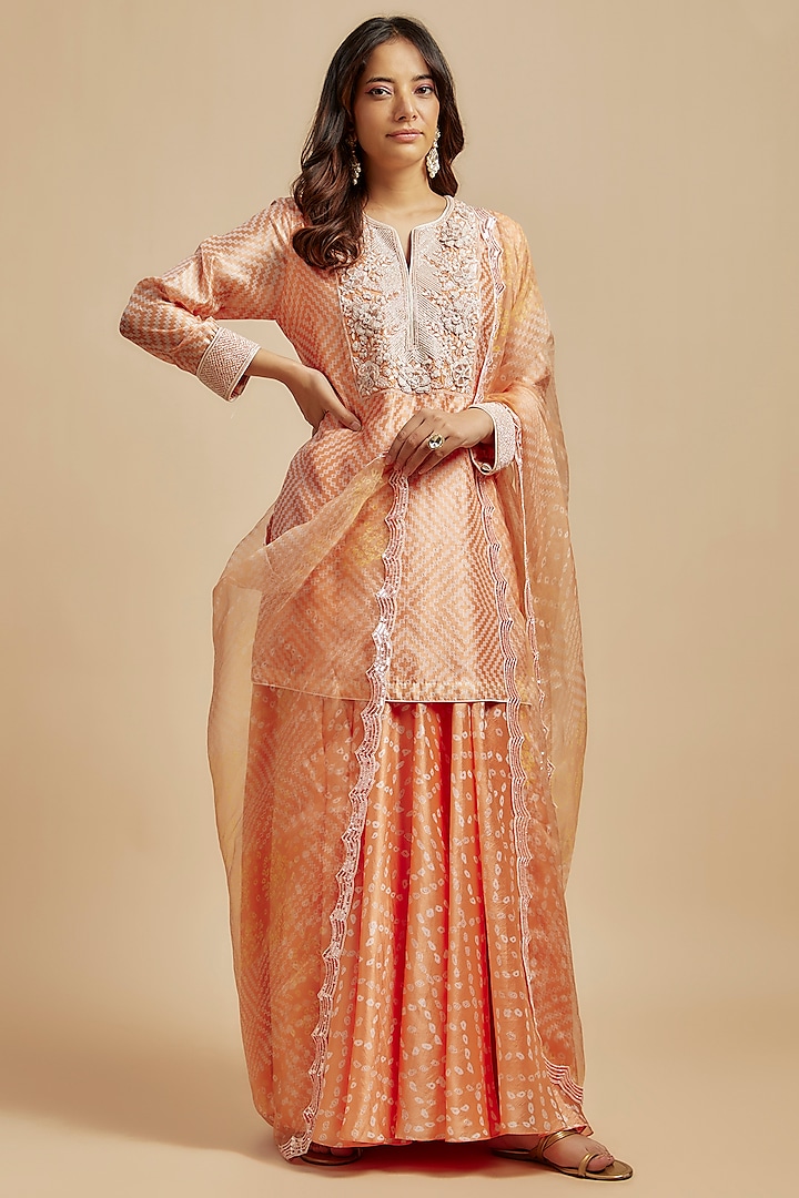 Orange Kora Silk Block Printed Palazzo Pant Set by Prisha's at Pernia's Pop Up Shop