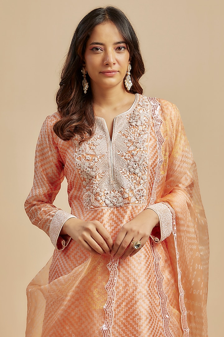 Orange Kora Silk Block Printed Palazzo Pant Set by Prisha's at Pernia's Pop Up Shop
