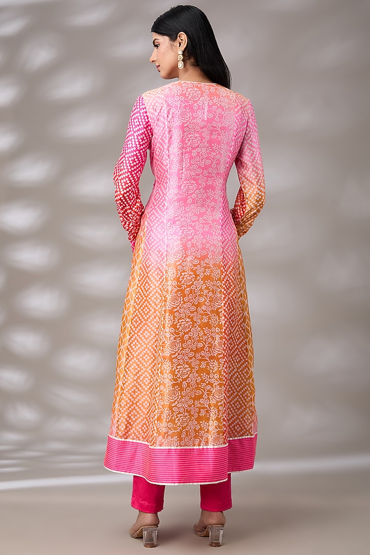 Multi-Colored Kora Silk Zardosi Embroidered & Block Printed Wedding Anarkali Set by Prisha's at Pernia's Pop Up Shop