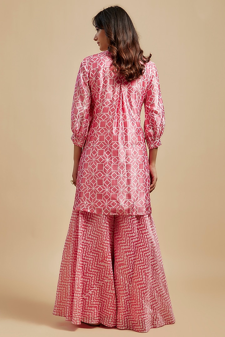 Pink Kora Silk Block Printed Palazzo Pant Set by Prisha's at Pernia's Pop Up Shop