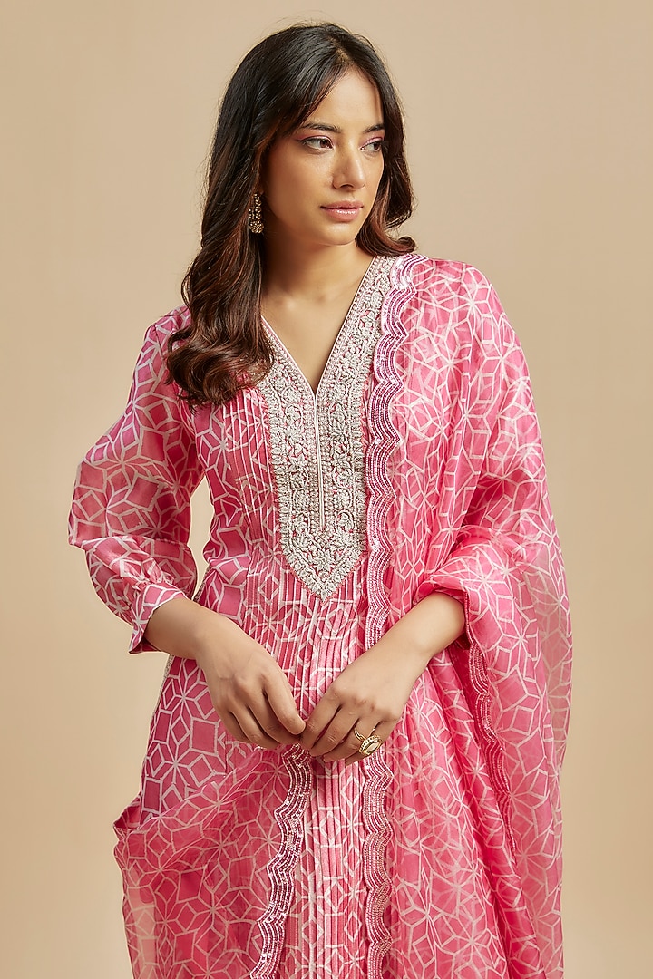 Pink Kora Silk Block Printed Palazzo Pant Set by Prisha's at Pernia's Pop Up Shop