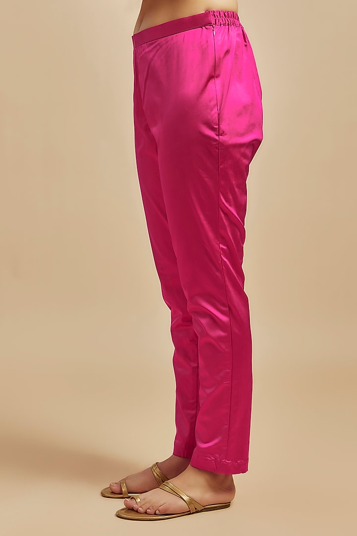 Fuchsia Pink Kora Silk Leheriya Bandhani Printed Kurta Set by Prisha's at Pernia's Pop Up Shop
