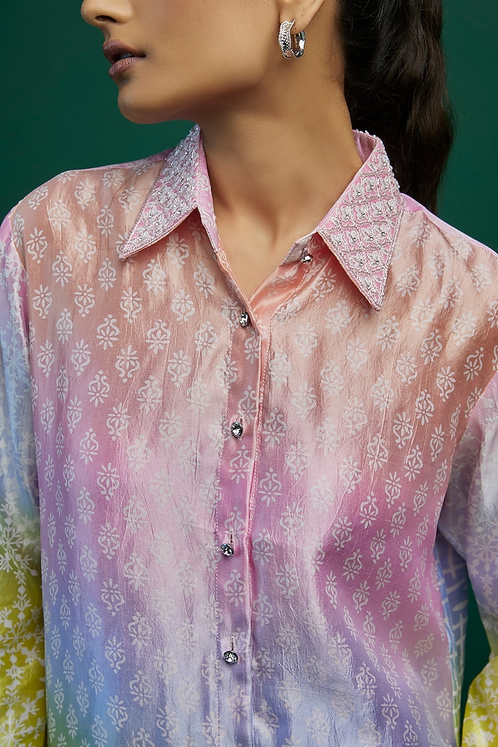 Multi-Colored Kora Silk Block Printed Shirt by Prisha's at Pernia's Pop Up Shop