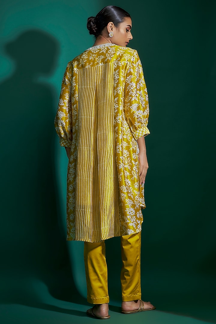 Green Kora Silk Block Printed Tunic Set by Prisha's at Pernia's Pop Up Shop