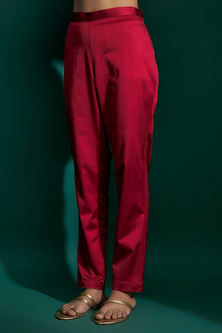 Maroon Kora Silk Block Printed Tunic Set by Prisha's at Pernia's Pop Up Shop