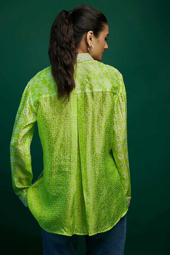 Green Kora Silk Block Printed Shirt by Prisha's at Pernia's Pop Up Shop