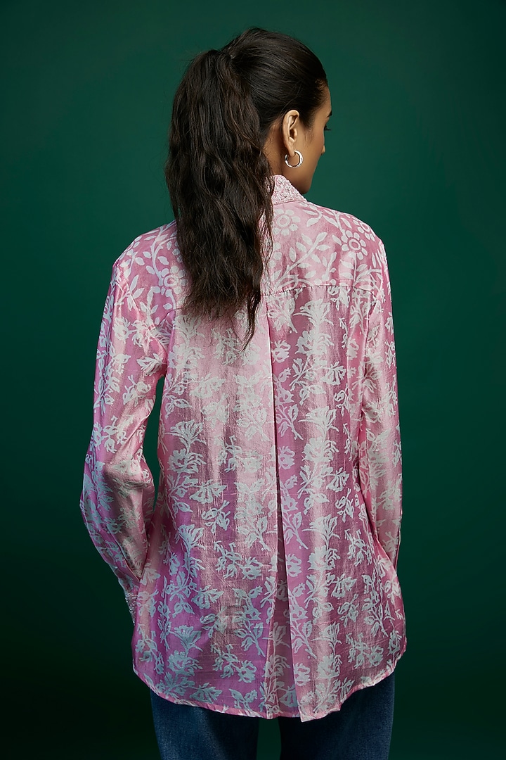 Pink Kora Silk Block Printed Shirt by Prisha's at Pernia's Pop Up Shop