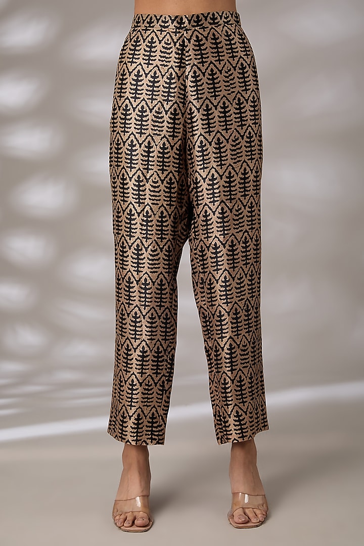 Black Kora Silk Floral Embroidered & Block Printed Co-Ord Set by Prisha's at Pernia's Pop Up Shop